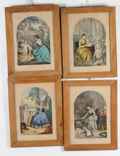 Quattro Stampe Inglesi Colorate con Cornici in Legno Messello Più Due Diverse