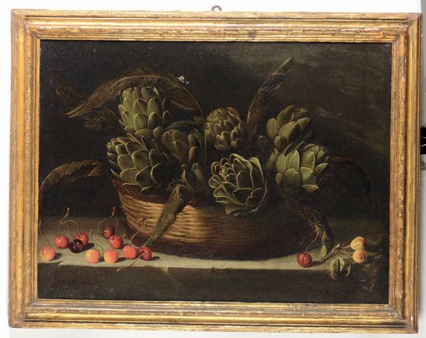 Pietro Paolo Bonzi (Cortona 1576 - Roma 1636) Natura morta con ciliegie Natura morta con carciofi