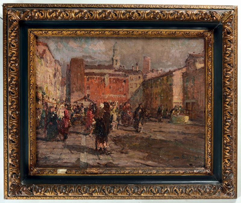 Alessandro Lupo (1876-1953) Piazza con figure, 1922  - Auction 19th and 20th Century Paintings - Cambi Casa d'Aste