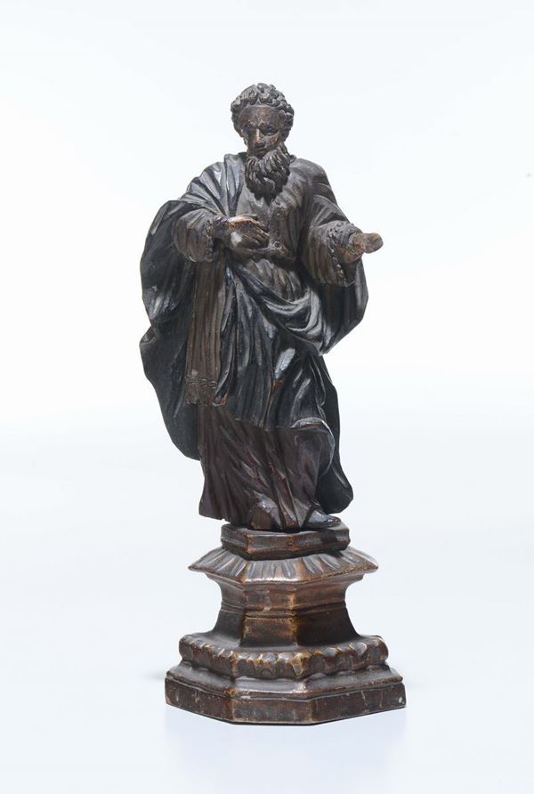 Sculturina in legno intagliato raffigurante Santo, XIX secolo