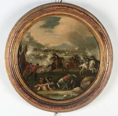 Scuola Fiamminga del XVII Secolobattaglia con Cavalieri Accampamento