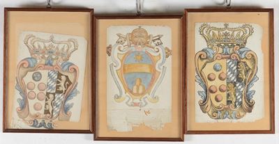 Tre Stemmi Nobiliari su Carta Incorniciati, XVIII Secolo