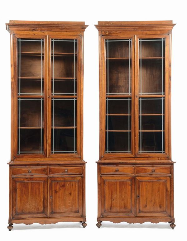 Coppia di librerie in legno a doppia anta, XIX secolo