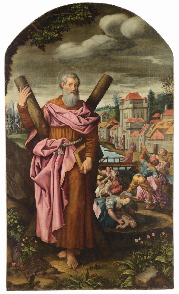 Pittore Fiammingo della fine del XVI secolo Sant'Andrea  - Auction Old Masters Paintings - Cambi Casa d'Aste