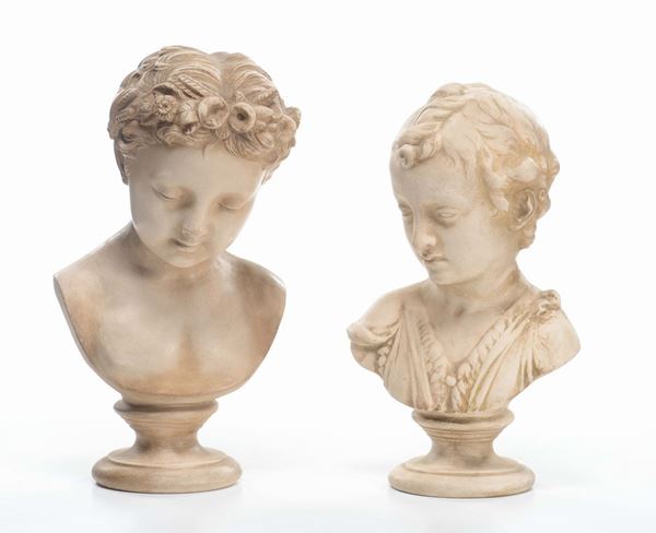 Due busti in terracotta, manifattura di Signa, XX secolo