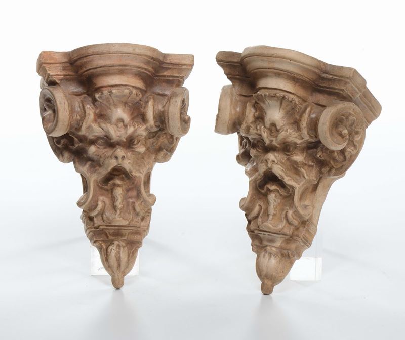 Coppia di mensole in terracotta, manifattura di Signa, XX secolo  - Asta Antiquariato - Cambi Casa d'Aste