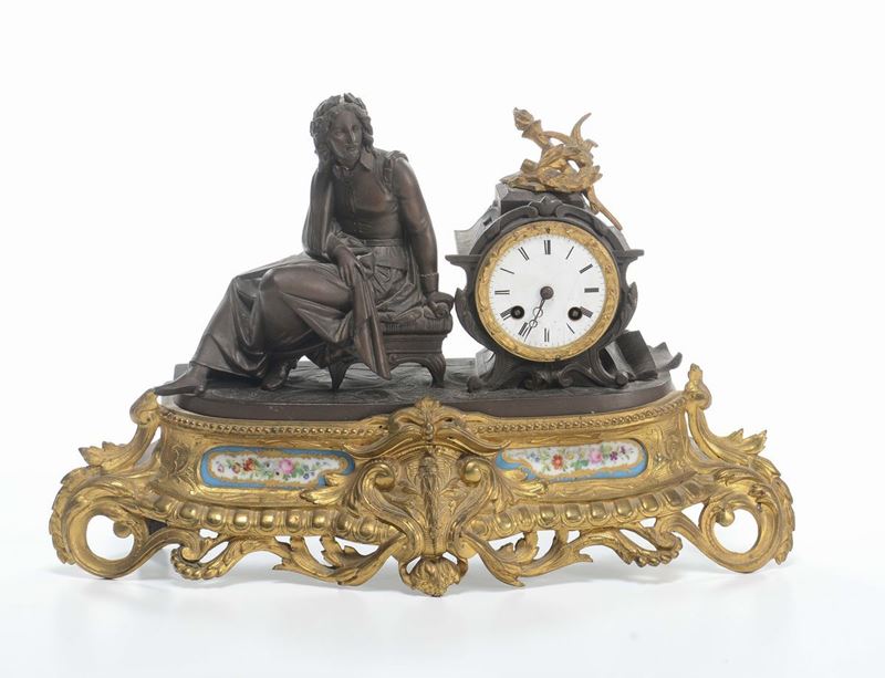 Pendola da tavolo in bronzo e bronzo dorato, Francia XIX secolo  - Auction Fine Art - Cambi Casa d'Aste