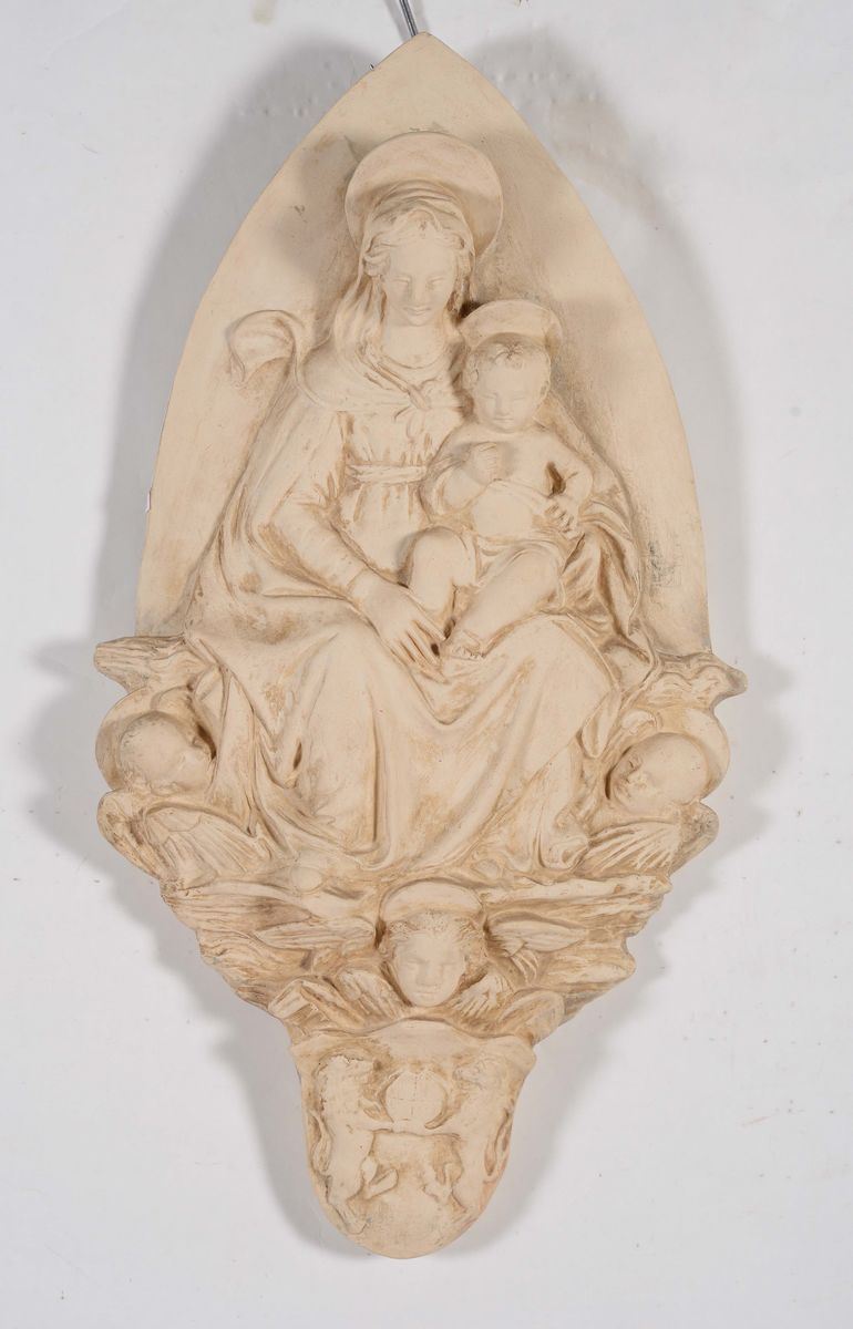Placca in terracotta raffigurante Madonna in trono con Bambino, manifattura di Signa XX secolo  - Auction Fine Art - Cambi Casa d'Aste