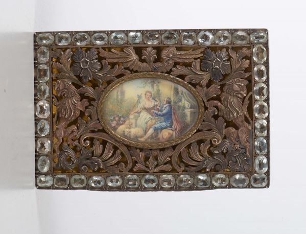 Scatolina in argento traforato e pietre dure, XIX secolo