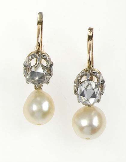 A pair of rose-cut diamond and pearl earrings  - Auction Fine Art - Cambi Casa d'Aste