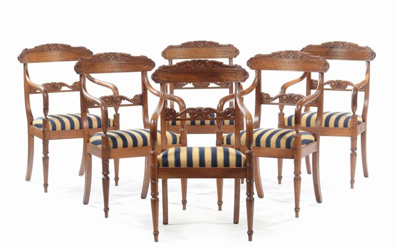 Sei poltrone Carlo X, XIX secolo  - Asta Antiquariato - Cambi Casa d'Aste
