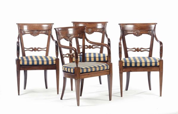 Quattro poltrone Carlo X in mogano, XIX secolo