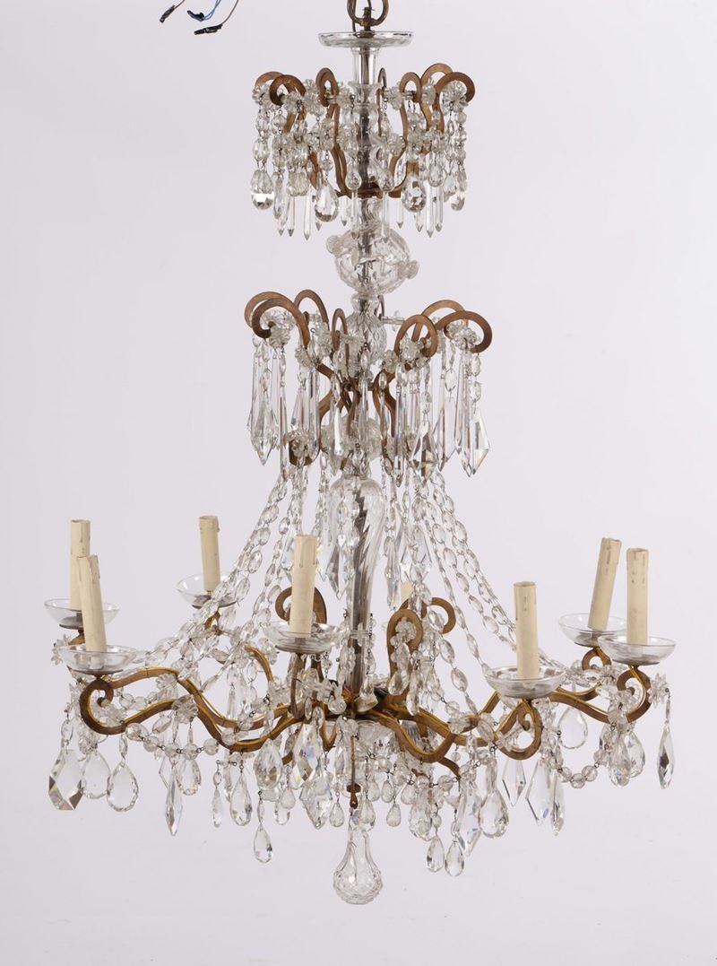 Lampadario ad otto luci in metallo e cristalli, XIX-XX secolo  - Auction Fine Art - Cambi Casa d'Aste