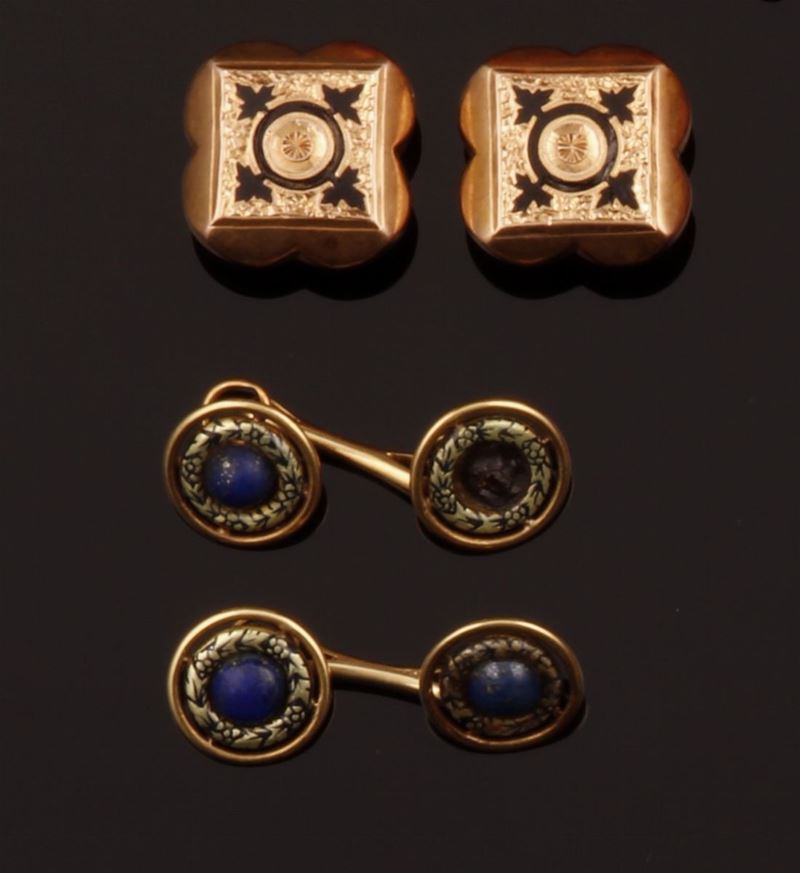 Two pair of gold and enamel cufflinks  - Auction Fine Art - Cambi Casa d'Aste