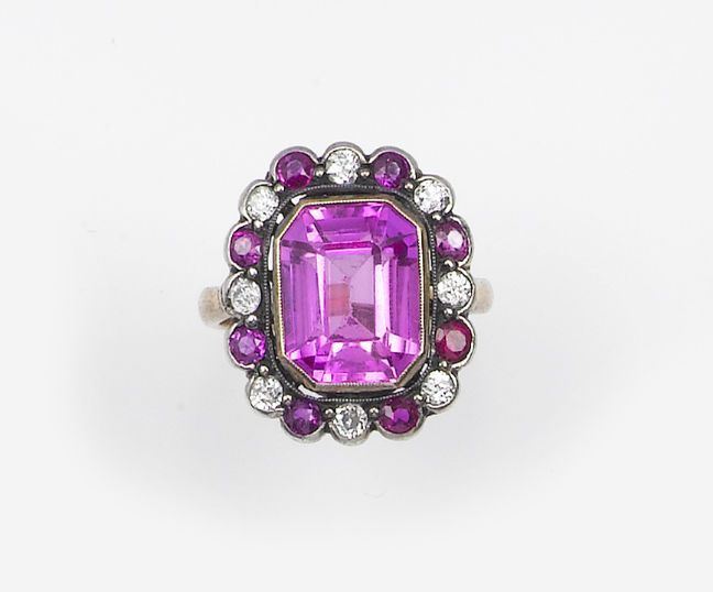 Anello con corindone sintetico rosa  - Asta Antiquariato - Cambi Casa d'Aste