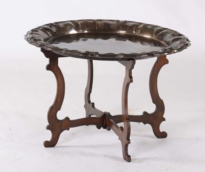 Vassoio in Metallo Argentato con Base in Legno, XX Secolo