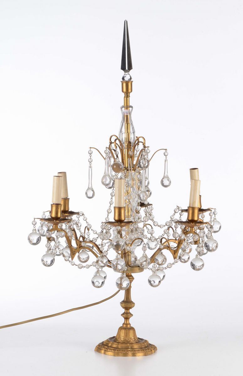 Girandole a sei luci in metallo dorato e cristalli, XX secolo  - Auction Fine Art - Cambi Casa d'Aste