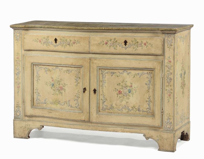 Credenzina laccata a due ante e due cassetti, XIX secolo  - Auction Fine Art - Cambi Casa d'Aste