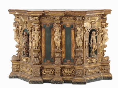 Mobile Intagliato con Putti e Personaggi Scolpiti a Tuttotondo, XIX Secolo