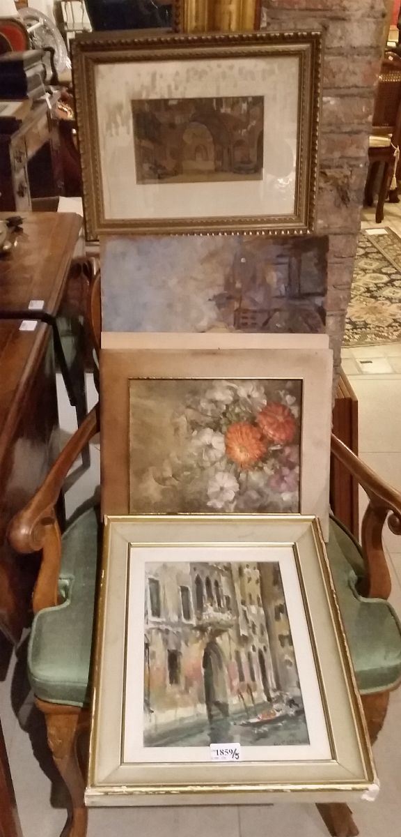 Cinque quadretti con fiori e paesaggi, XX secolo  - Asta Antiquariato - Cambi Casa d'Aste