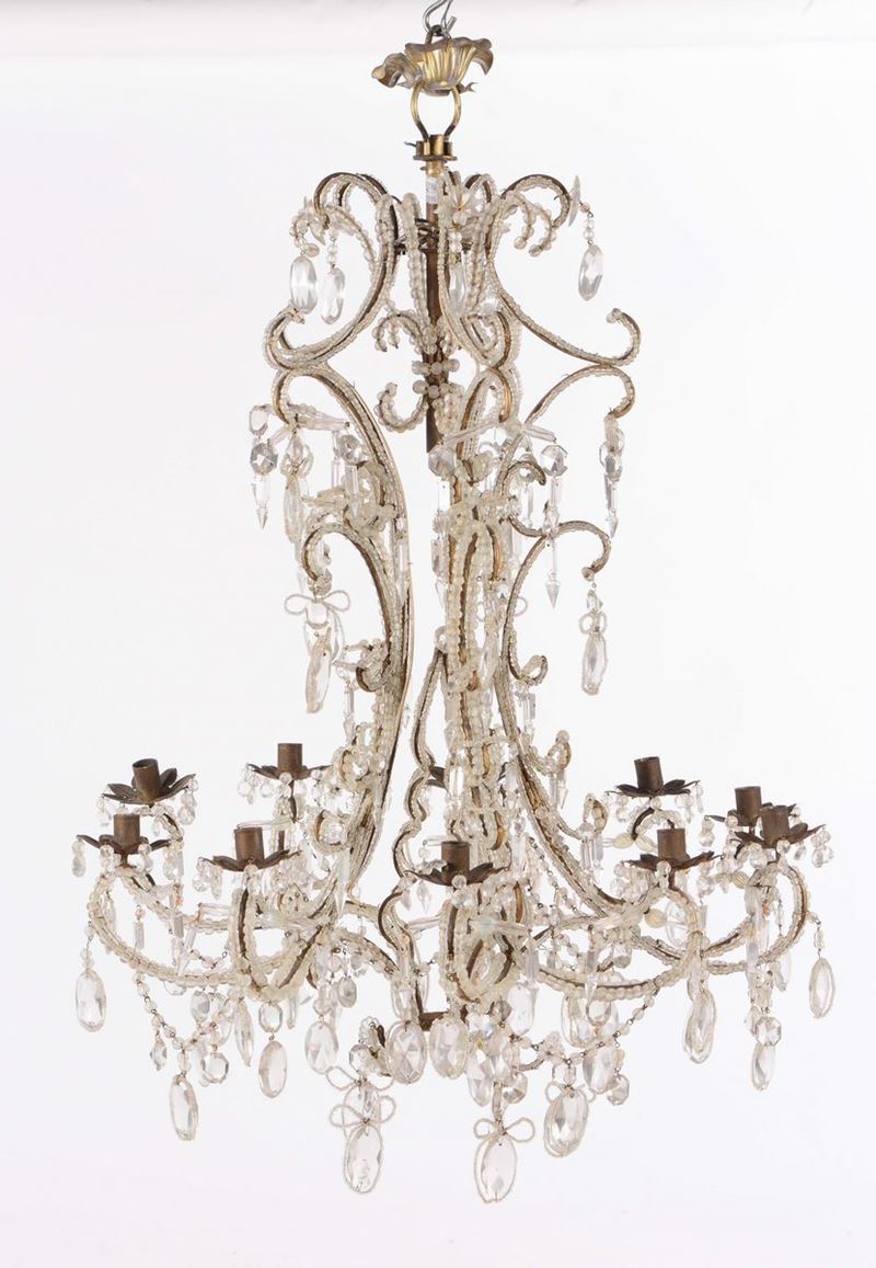 Lampadario a dieci luci in metallo e cristalli, XIX secolo  - Auction Fine Art - Cambi Casa d'Aste