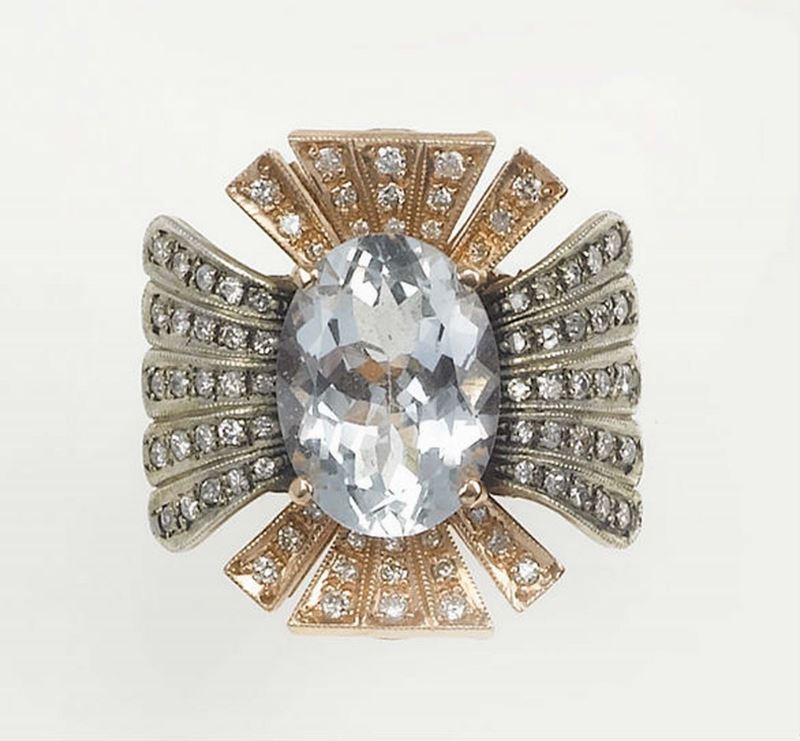 An aquamarine and diamond, gold and silver ring  - Auction Fine Art - Cambi Casa d'Aste