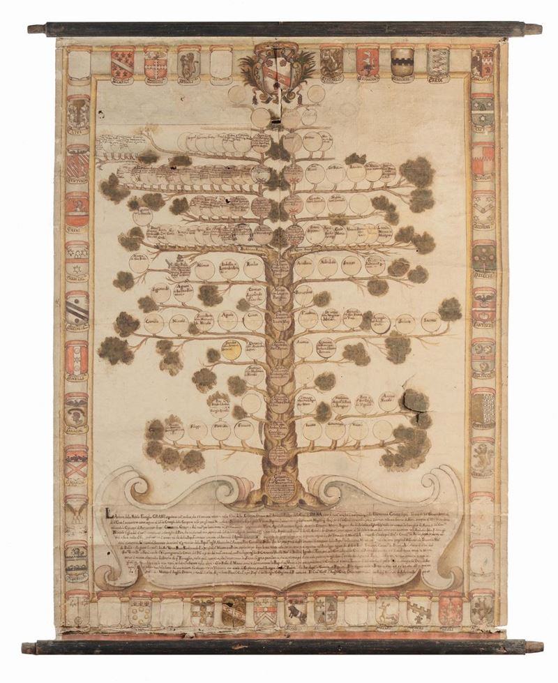 Albero genealogico su carta, XVIII secolo  - Auction Fine Art - Cambi Casa d'Aste