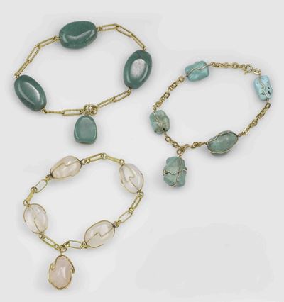 Lotto Composto da Tre Bracciali con Pietre Dure: Turchese, Avventurina e Quarzo Rosa