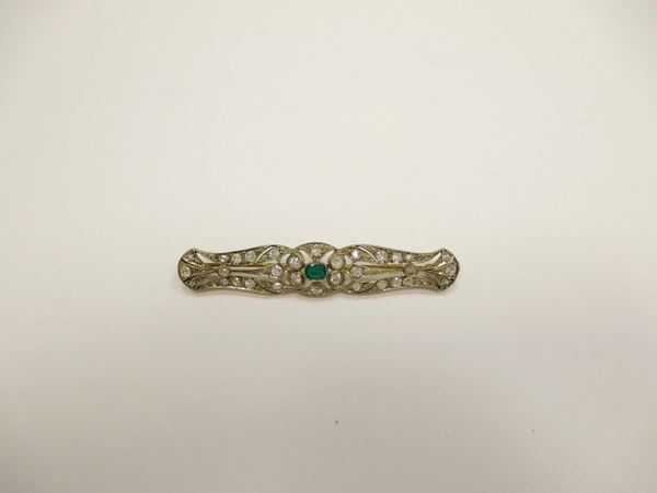 Emerald and old-cut diamond brooch