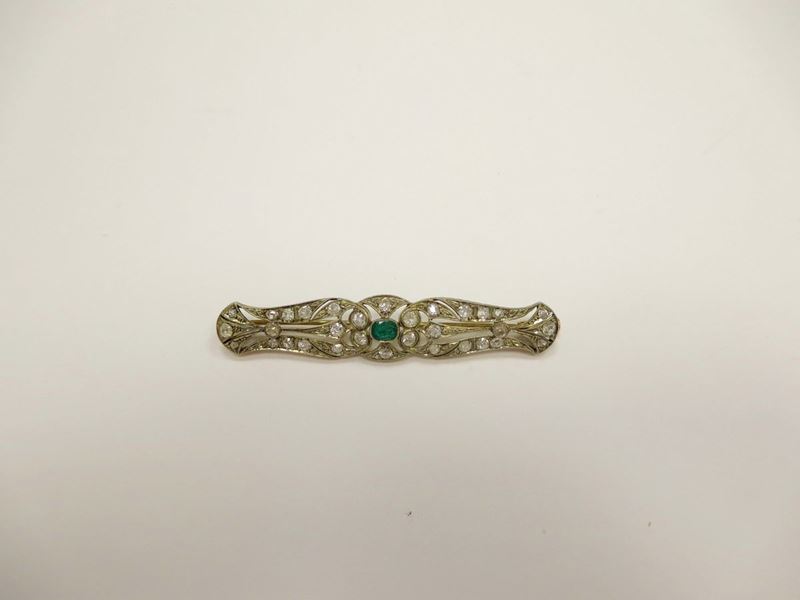 Emerald and old-cut diamond brooch  - Auction Jewels Timed Auction - Cambi Casa d'Aste