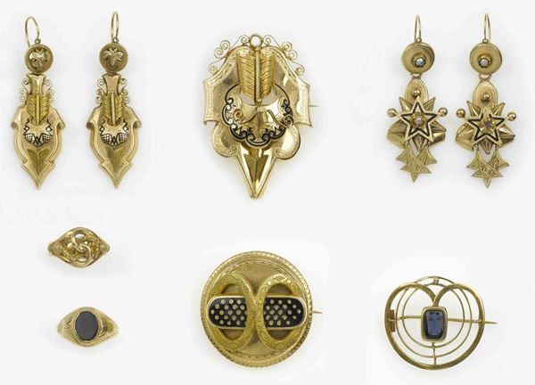 Collection of seven XIX century jewels