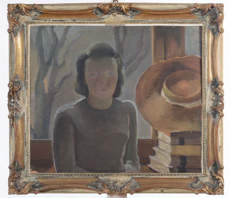Francesco Menzio (1899-1979), nei modi di Figura femminile con libro e cappello  - Auction Fine Art - Cambi Casa d'Aste