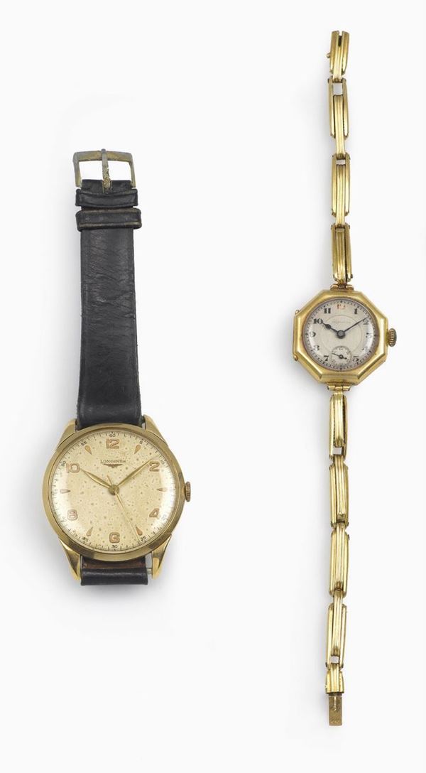 Lotto composto da un orologio da polso Longines ed un orologio per signora con bracciale a segmenti