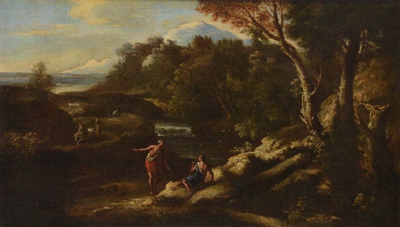 Scuola del XVIII secolo Scena mitologica di figure in riva ad un fiume  - Auction Fine Art - Cambi Casa d'Aste