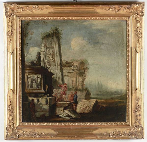 Giovanni Paolo Panini (Piacenza 1692 - Roma 1765), seguace di Veduta di fantasia con architettura