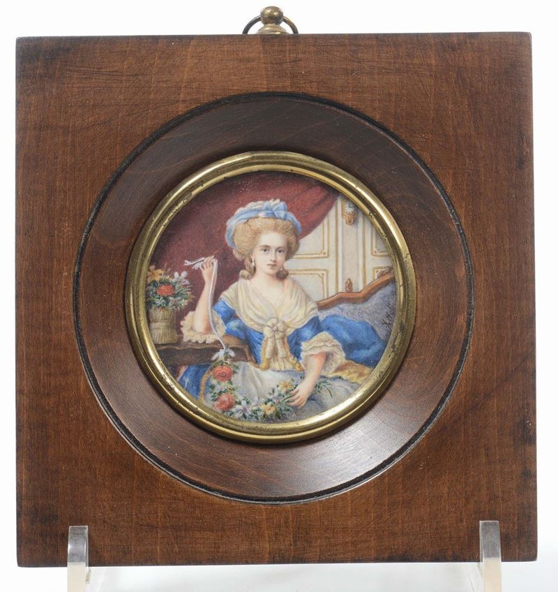 Ritratto di fanciulla con fiori, XIX secolo  - Asta Antiquariato - Cambi Casa d'Aste