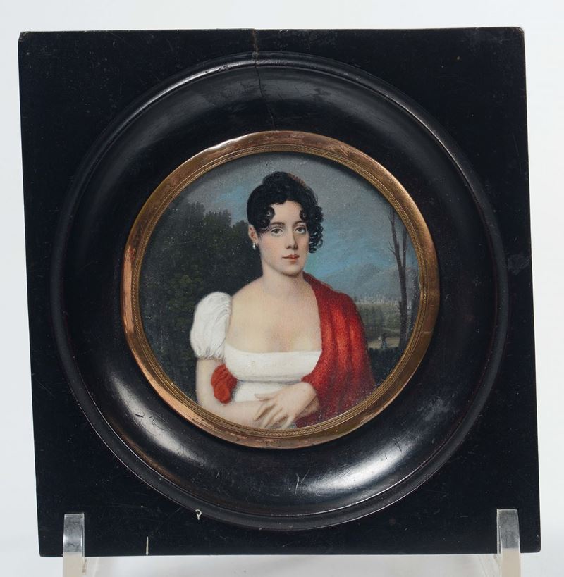 Ritratto di fanciulla con scialle rosso, XIX secolo  - Asta Antiquariato - Cambi Casa d'Aste