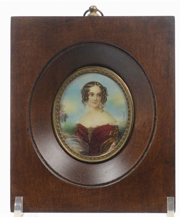 Ritratto di fanciulla con abito rosso, firmata N.Gerard, XIX secolo