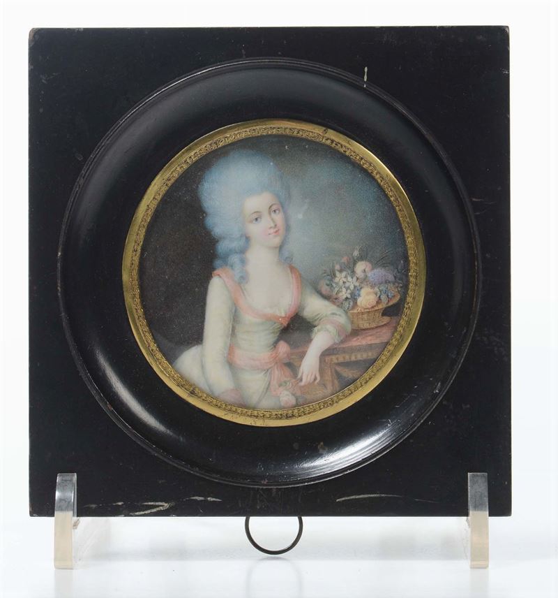 Ritratto di gentildonna con cesto di fiori, XIX secolo  - Asta Antiquariato - Cambi Casa d'Aste