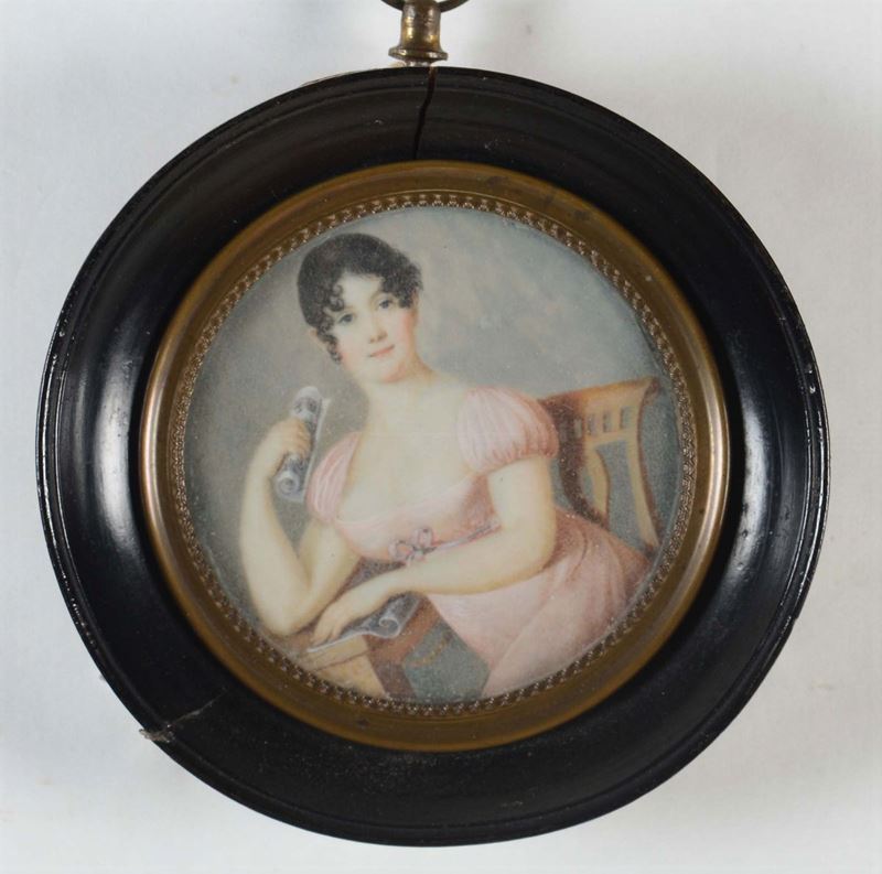 Nobildonna con abito rosa, XIX secolo  - Asta Antiquariato - Cambi Casa d'Aste