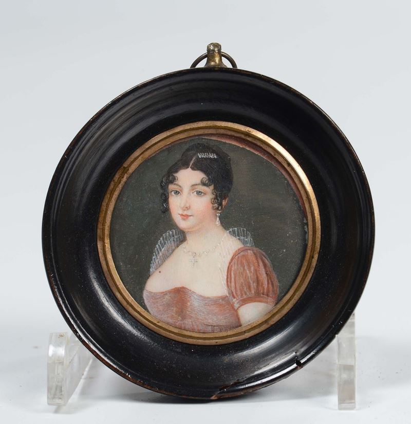 Ritratto di nobildonna con orecchini e collana, XIX secolo  - Asta Antiquariato - Cambi Casa d'Aste