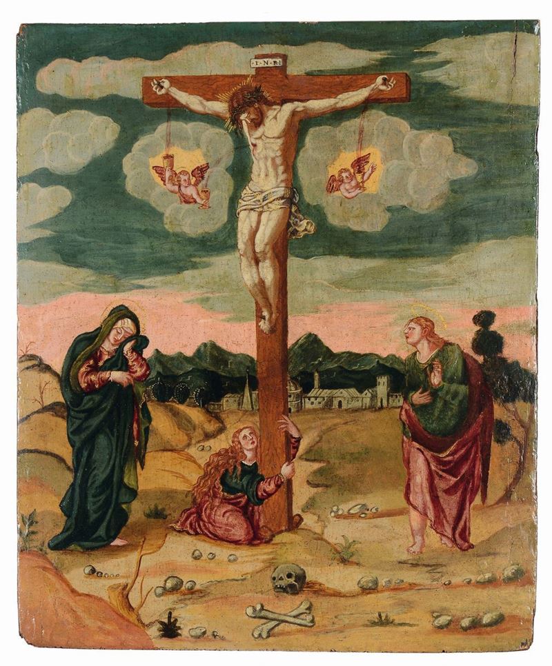 Scuola veneto-cretese del XVI secolo Crocifissione  - Asta Antiquariato - Cambi Casa d'Aste