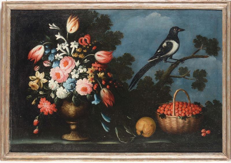 Monogrammista A.V. Natura morta con uccellino  - Auction Fine Art - Cambi Casa d'Aste