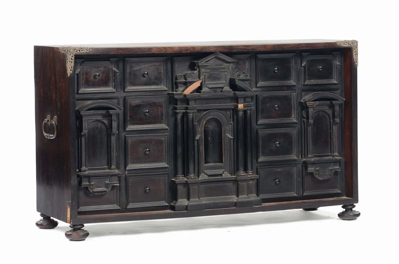 Stipo monetiere di forma architettonica in legno ebanizzato, XVIII secolo  - Asta Antiquariato - Cambi Casa d'Aste