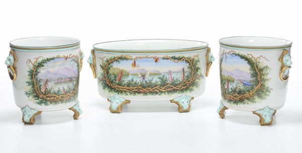 Trittico in porcellana policroma, XIX secolo