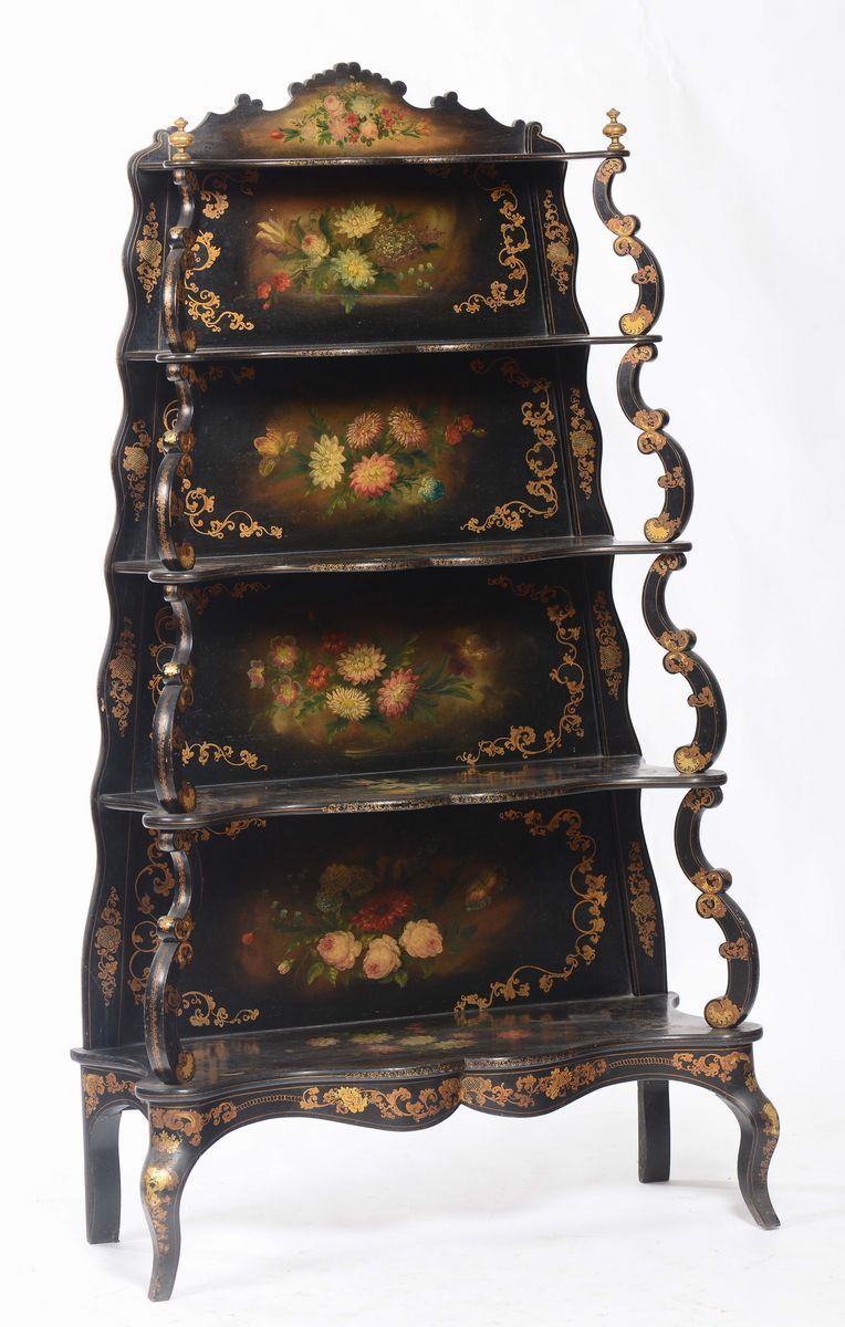 Etagere in legno ebanizzato e dipinto, XIX-XX secolo  - Auction Fine Art - Cambi Casa d'Aste