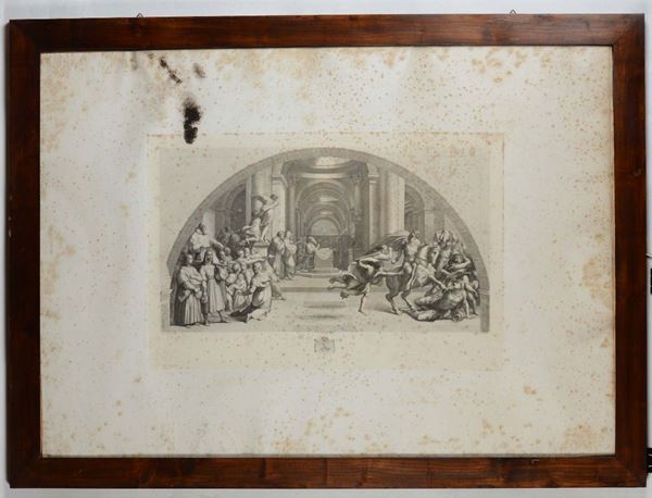 Coppia di stampe con lunette da Raffaello, XIX secolo
