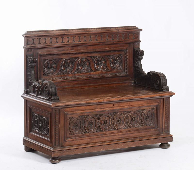 Panca in legno intagliato, XIX secolo  - Asta Antiquariato - Cambi Casa d'Aste