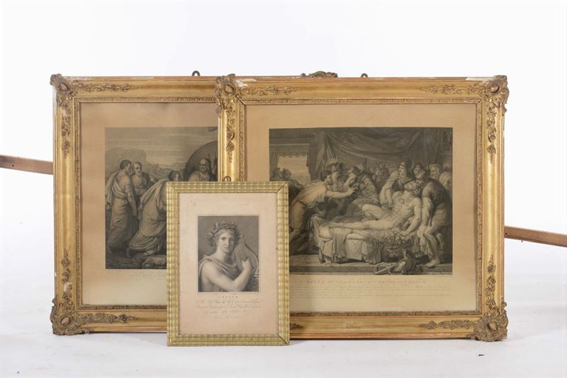 Lotto di tre stampe con scene mitologiche e Apollo, XIX secolo  - Auction Asta a Tempo Antiquariato - Cambi Casa d'Aste