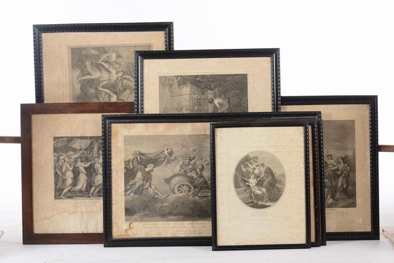 Lotto di stampe con cornici ebanizzate ed una con cornice in legno naturale  - Auction Fine Art - Cambi Casa d'Aste
